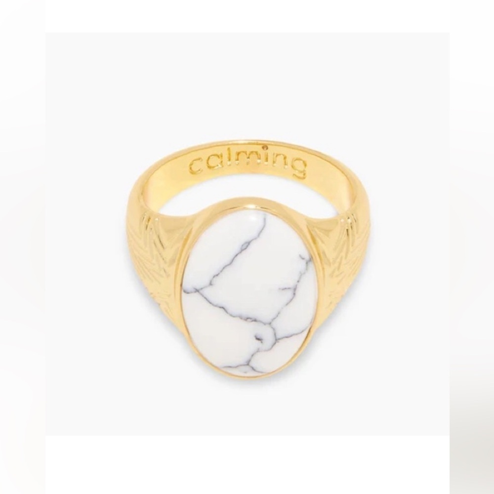 Gorjana New Size 8 Ring 18k Gold Plated Power Gemstone Howlite for Calming
